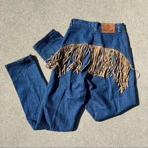 Vintage 80s high rise fringe bare back cowgirl western jeans